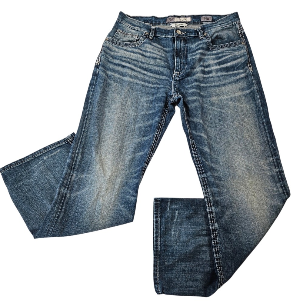 BKE Tyler Bootleg Men's Jeans 36R Medium Wash Distressed 100% Cotton Denim Y2k